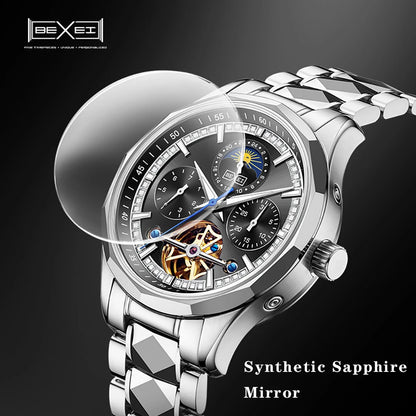 BEXEI 9133 Bermuda series mechanical watch for men tungsten steel inset white diamond fashion sapphire luminous business watch