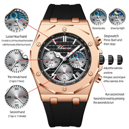 CHENXI Mens Luxury Watches Fashion Sport Wristwatches Male Chronograph Quartz Men Silicone Clock Luminous Relogio Masculino