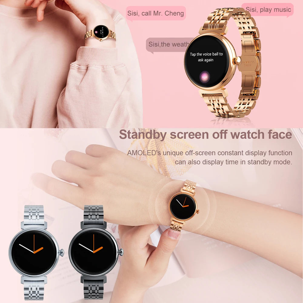 Reloj inteligente AMOLED para mujer, pulsera deportiva con esfera personalizada, 360x360 HD, pantalla pequeña de 2024 pulgadas, llamada de voz, novedad de 2024