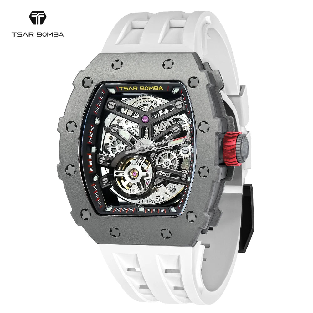 TSAR BOMBA Skeleton Mens Automatic Watches Titanium Mechanical Wristwatch for Men Fashion Waterproof Clock Mens Gifts