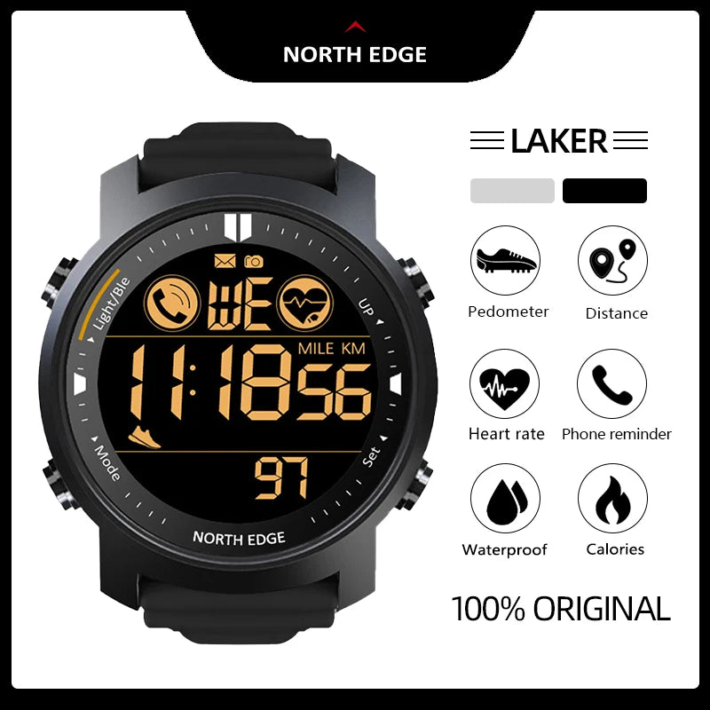 NORTH EDGE reloj inteligente para hombre Monitor de ritmo cardíaco reloj inteligente para mujer natación correr podómetro despertador impermeable 50m Android IOS