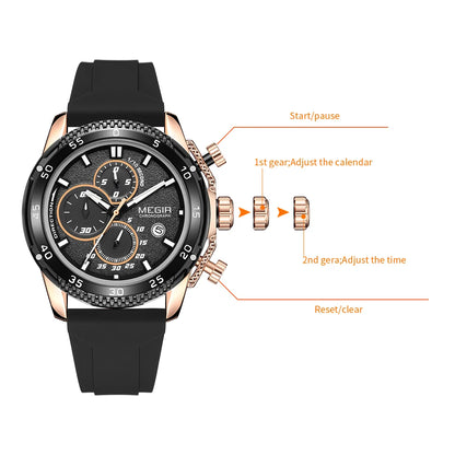 Reloj MEGIR a la moda para Hombre, Reloj de pulsera deportivo de silicona, cronógrafo de cuarzo, Esfera Grande, manecillas luminosas, Reloj con fecha para Hombre