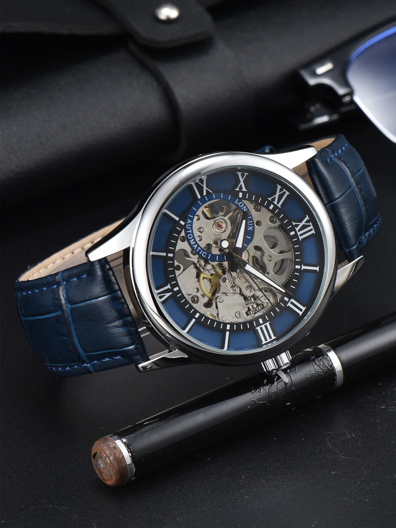 LONGLUX automatic mechanical watch blue watch skeleton watch men  men watches 2024 elegant watch men gift free shipping items