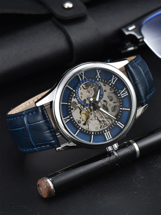 Reloj mecánico automático LONGLUX, reloj azul, reloj esqueleto, relojes para hombres, 2024, reloj elegante, regalo para hombres, artículos de envío gratis