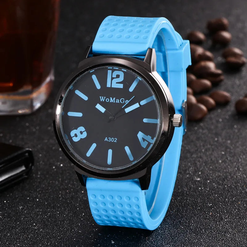 Womage Fashion Women‘s Watches Candy Colour Big Dial Quartz Wristwatch Woman Man Unsex Student Casual Sport Watches Reloj Mujer