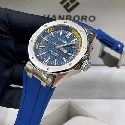 HANBORO, reloj de lujo para hombre, relojes automáticos de piloto, reloj de pulsera mecánico de moda, correa de goma de zafiro luminosa resistente al agua