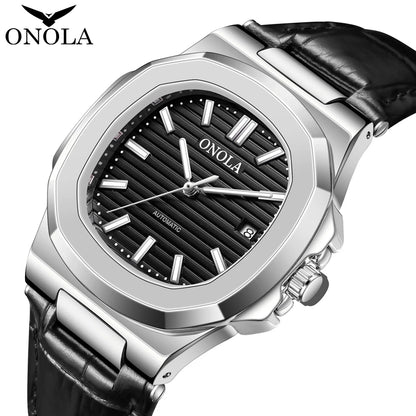 Reloj mecánico completamente automático para hombre ONOLA, reloj de cuero resistente al agua de alta calidad, reloj para hombre