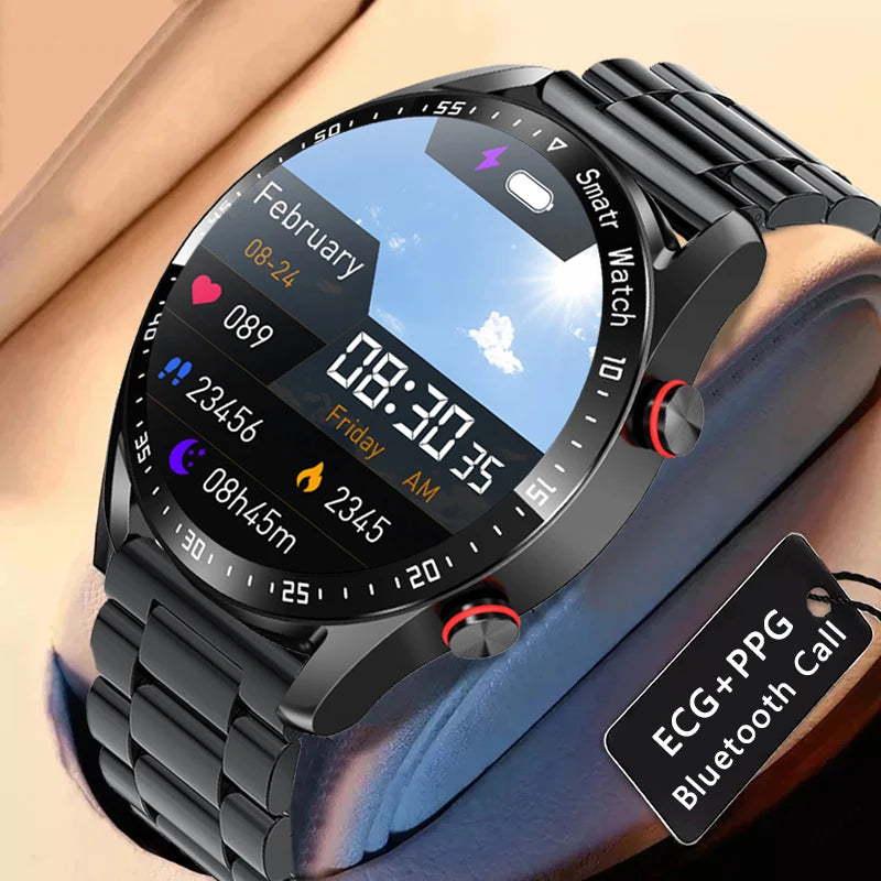 2023 New ECG+PPG Bluetooth Call Smart Watch Men Music player Waterproof Sports Fitness Tracker Stainless Steel Strap Smartwatch