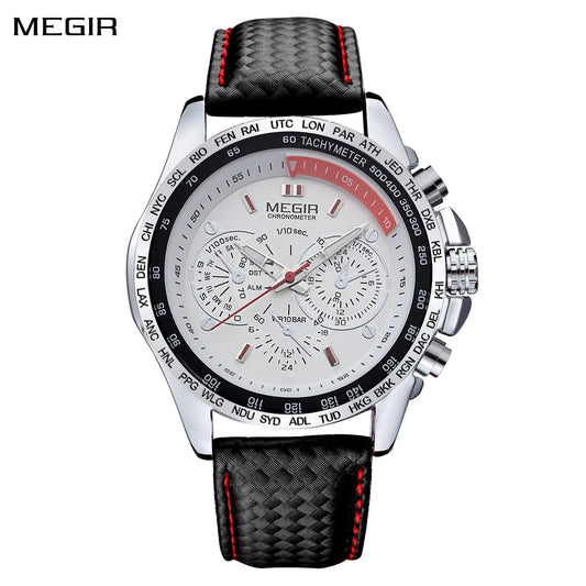 Relojes de cuarzo de marca de moda MEGIR, reloj militar deportivo para hombre con cronógrafo, manecillas luminosas, reloj de pulsera con correa de cuero