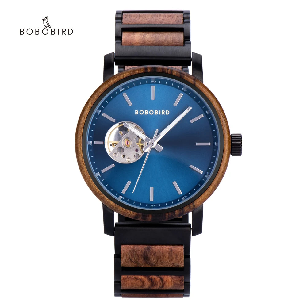 BOBO BIRD Watch for Men Wooden Stainless Steel Combination Skeleton Design Automatic Mechanical Watches Support Customize