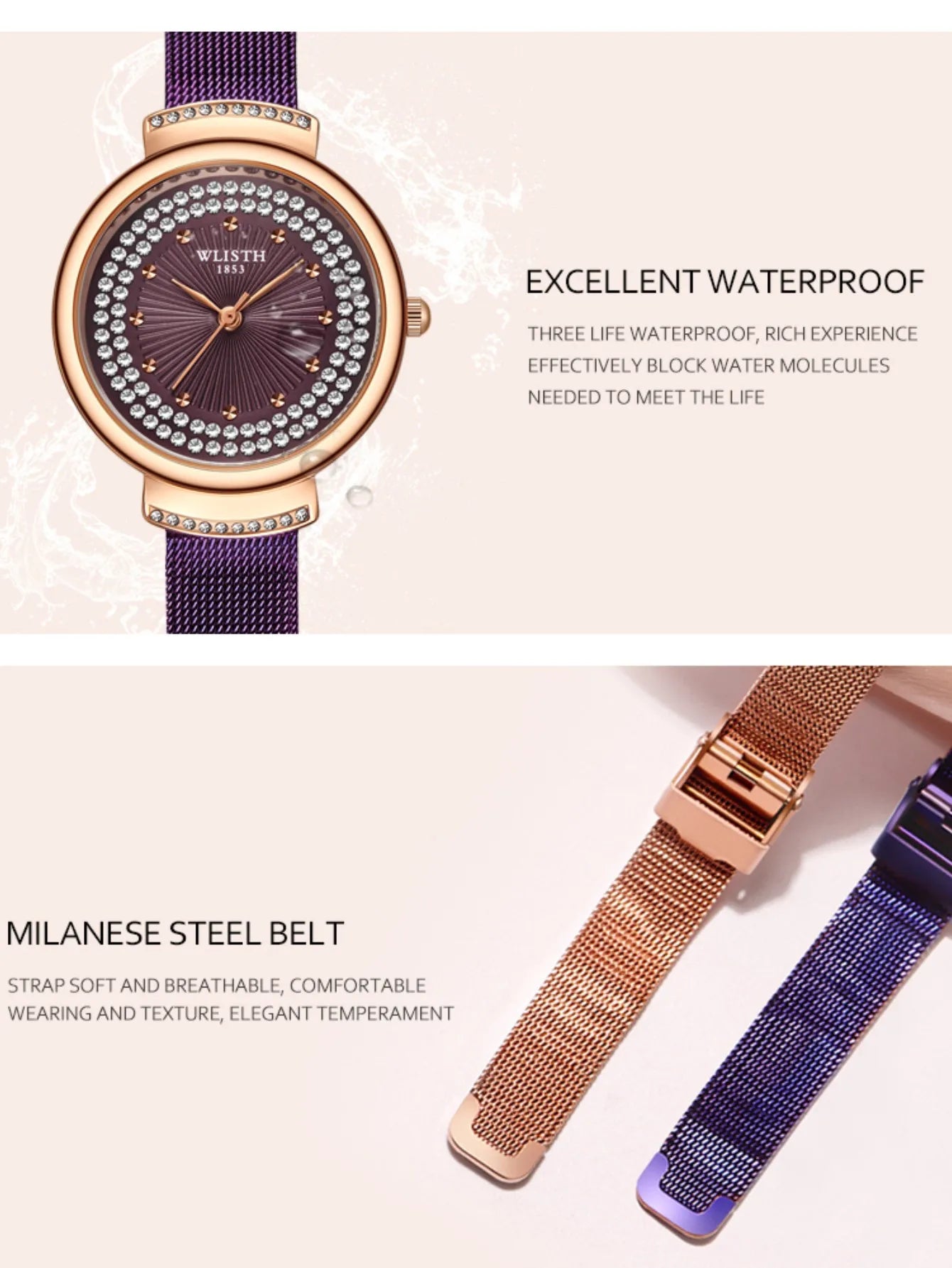 WLISTH Women  Quartz  Watch Fashion Accessories Stainless Steel Strap Waterproof Luminous Wristwatches Watches Original Casual S