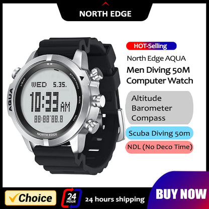 NORTH EDGE Reloj inteligente para hombre Reloj de computadora de buceo profesional NDL (sin tiempo de decoración) 50 M Altímetro Barómetro Brújula Nuevo