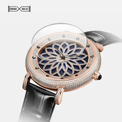 BEXEI 8801watch for men Lotus shape Swiss EAT763 Quartz movement  synthetic sapphire case features a rotating dial Rose gold