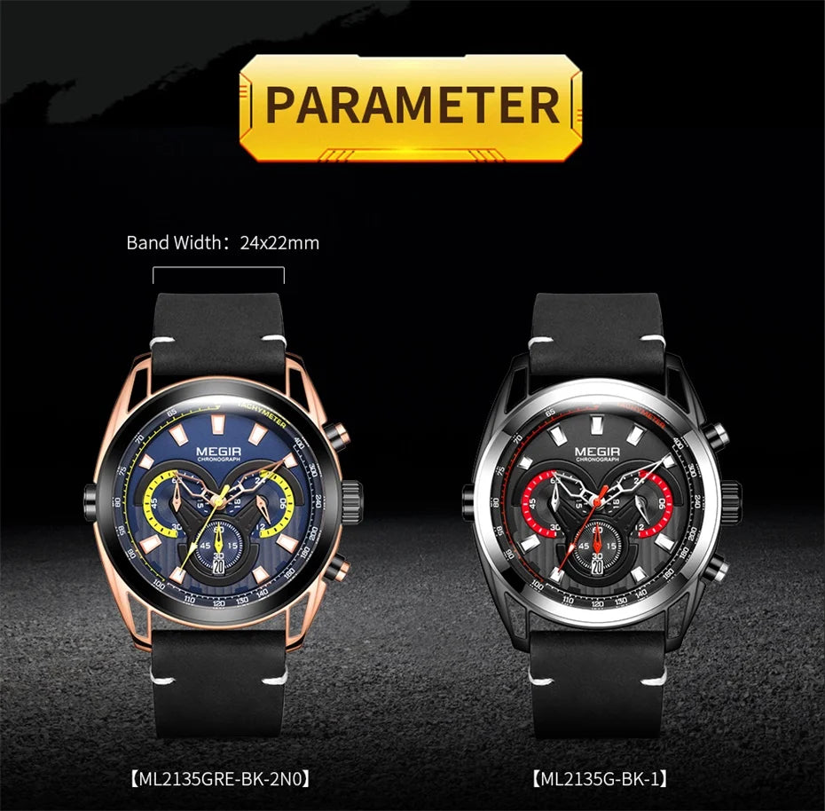 Relojes MEGIR para Hombre, Reloj de cuarzo luminoso resistente al agua con cronógrafo de marca de lujo, Reloj de pulsera deportivo militar para Hombre