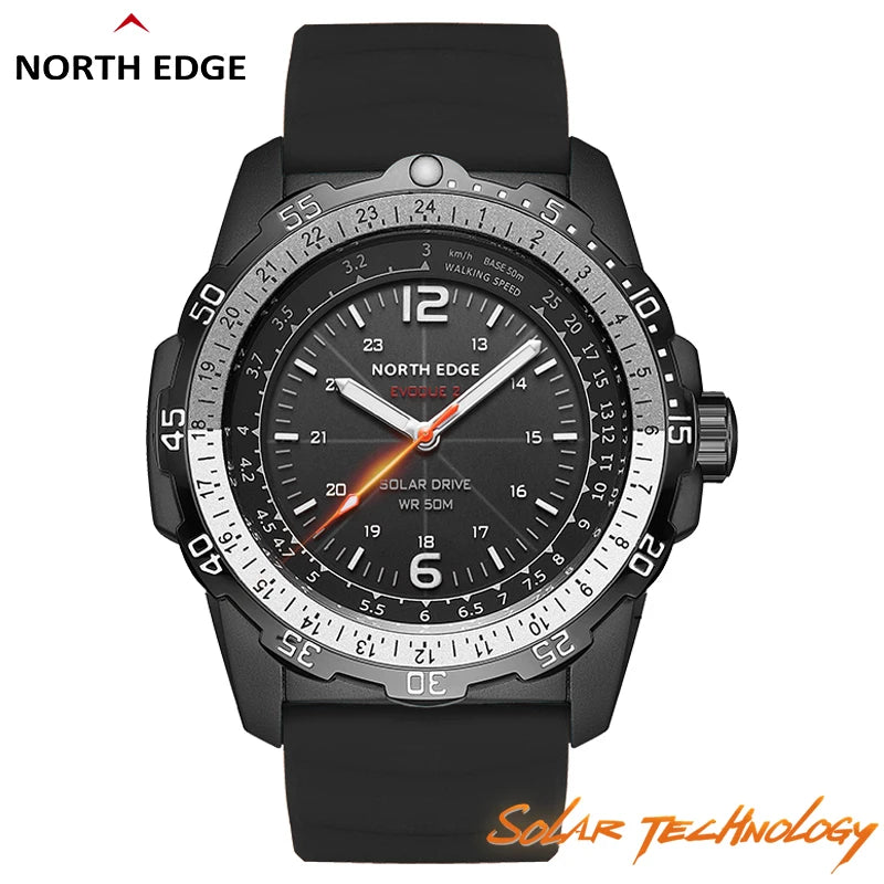 NORTH EDGE EVOQUE 2 Reloj militar digital para hombre resistente al agua 50 M Relojes de pulsera deportivos para hombre Reloj luminoso con energía solar ambientalmente