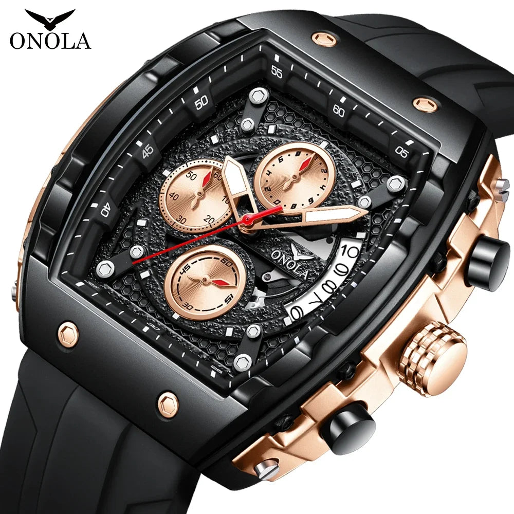 Reloj de lujo para hombre, marca de moda ONOLA, reloj de cuarzo multifuncional resistente al agua, reloj con cinta de silicona para hombre, reloj masculino