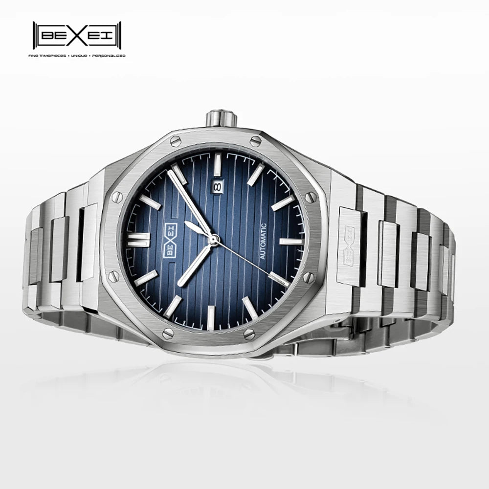 BEXEI 9093 Automatic mechanical watch for man synthetic sapphire Gradient dial Classic octagonal design waterproof  Reserve 80H