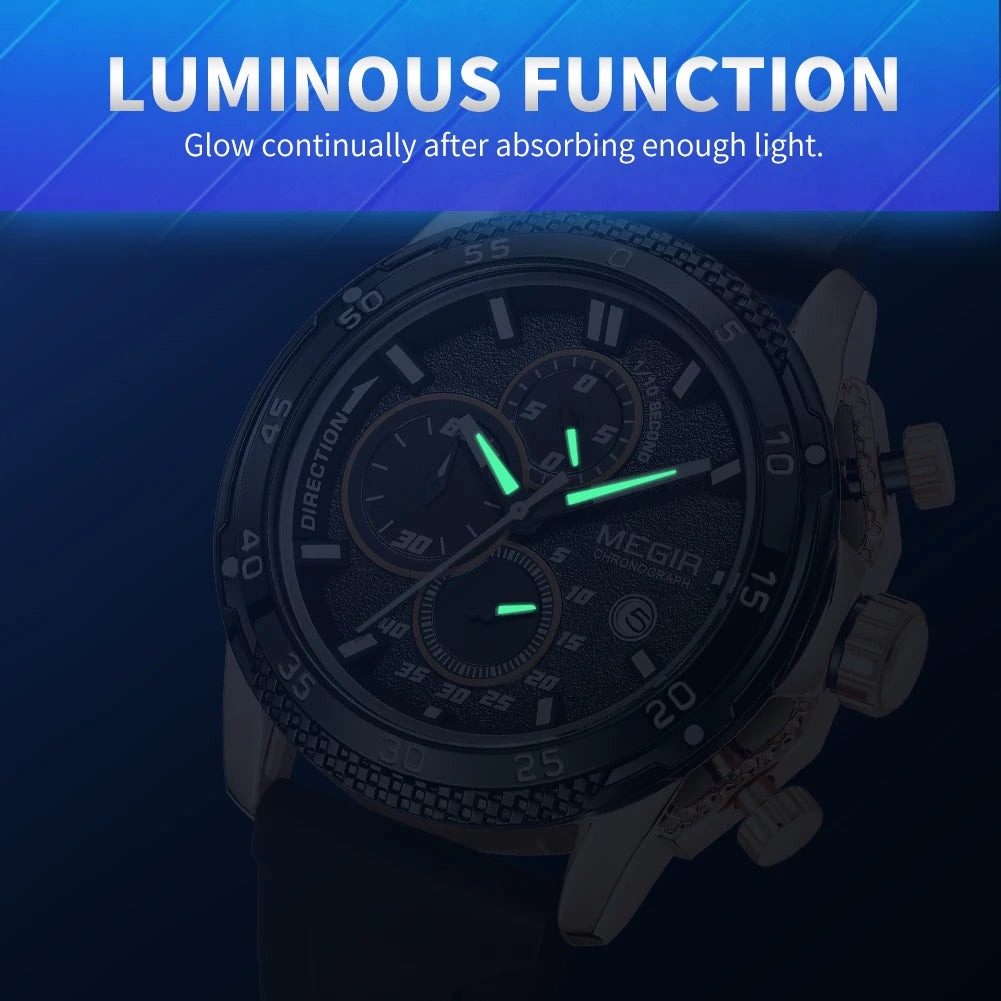 Reloj MEGIR a la moda para Hombre, Reloj de pulsera deportivo de silicona, cronógrafo de cuarzo, Esfera Grande, manecillas luminosas, Reloj con fecha para Hombre