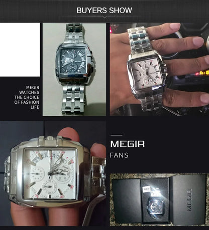 Reloj MEGIR Original de lujo para hombre, relojes de pulsera de cuarzo de acero inoxidable para hombre, relojes de pulsera de negocios con esfera grande, reloj Masculino de Moda