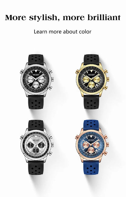 Relojes deportivos MEGIR para Hombre, Relojes de pulsera luminosos de cuarzo de silicona resistentes al agua de lujo de marca superior, Reloj de pulsera para Hombre