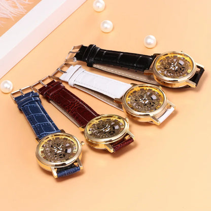 Reloj Hombre Fashion Imitation Mechanical Watches Men Skeleton Watches Leather Band Quartz Wristwatches Men Cheap Price