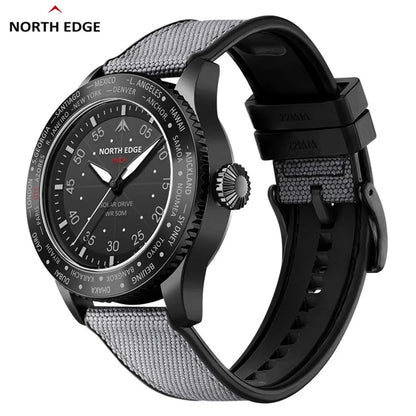 NORTH EDGE-relojes para Hombre MACH Solar Power 2024, nuevo diseño luminoso, resistente al agua, correa de nailon TPR, Reloj piloto para Hombre