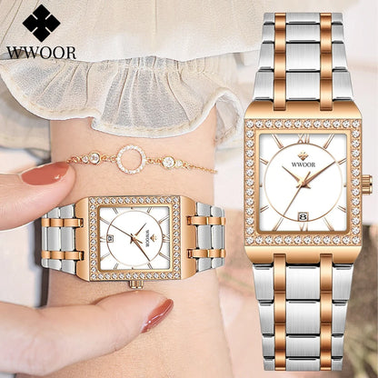 WWOOR Ladies Watch Top Brand Luxury Women’s Dress Waterproof Bracelet Watches Elegant Stainless Steel Quartz Wrist Watches Reloj