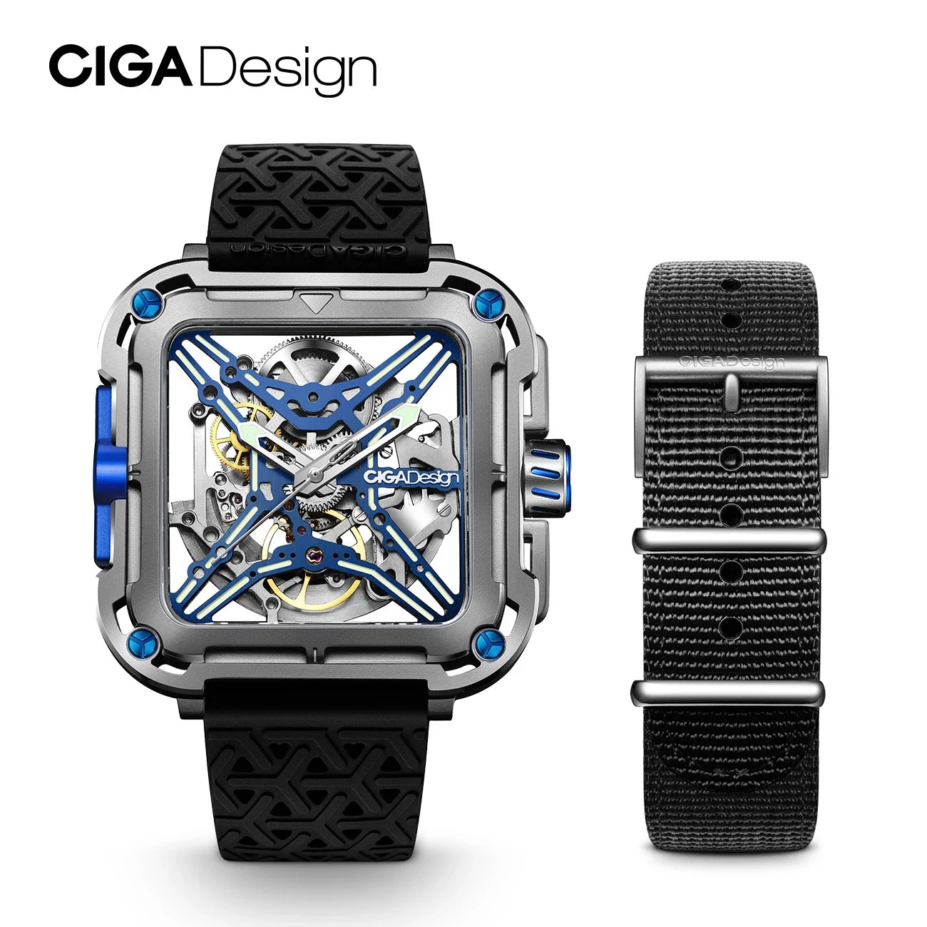 CIGA Design-reloj de pulsera mecánico para hombre, con movimiento automático, de titanio, serie 2024 X, esqueleto, nailon de silicona, dos correas, 2024