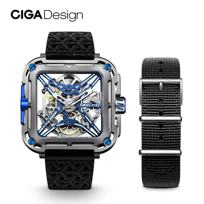 CIGA Design-reloj de pulsera mecánico para hombre, con movimiento automático, de titanio, serie 2024 X, esqueleto, nailon de silicona, dos correas, 2024