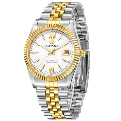 Relojes Reginald para Hombre, Reloj de negocios con diamantes, relojes de pulsera de cuarzo con fecha automática de acero dorado y plateado para Hombre, Reloj para Hombre