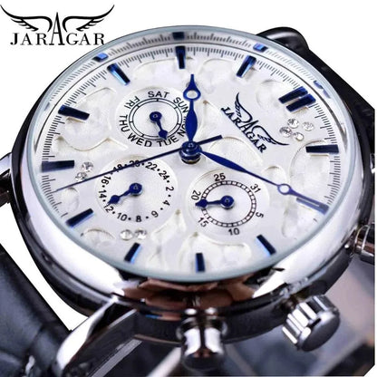 Fashion Jaragar Brand Men's Casual Six Needle Week Automatic Calendar Multi Functional Fully Automatic Mechanical Leather Watch
