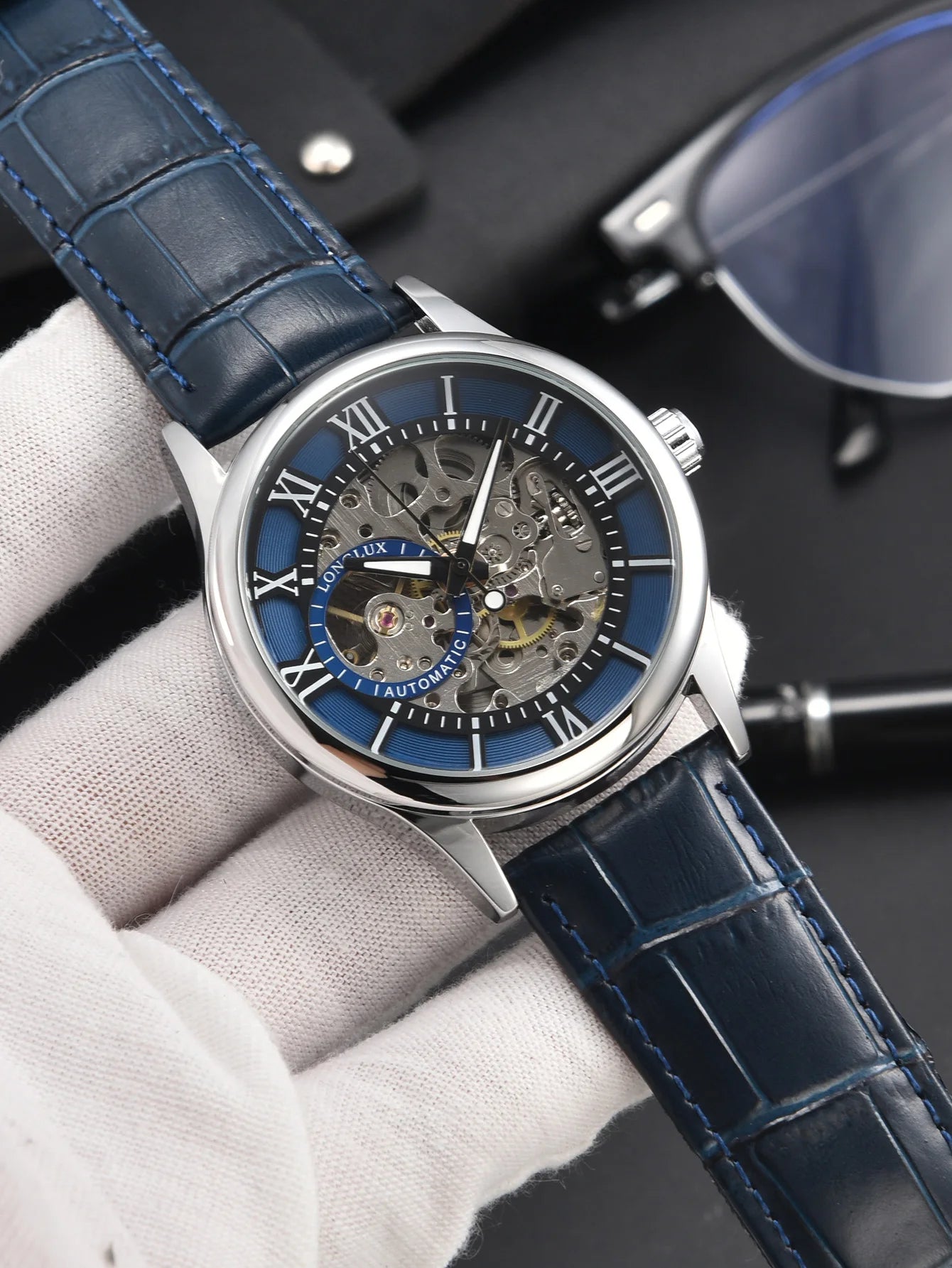 LONGLUX automatic mechanical watch blue watch skeleton watch men  men watches 2024 elegant watch men gift free shipping items