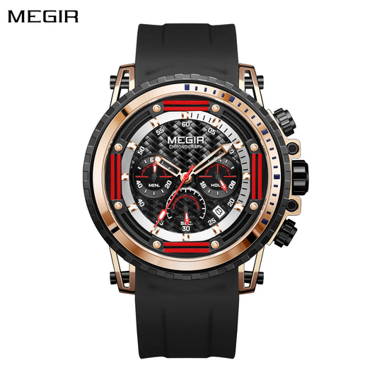 Relojes deportivos MEGIR de lujo para hombre, correa de silicona, reloj cronógrafo militar de cuarzo resistente al agua, relojes de pulsera para hombre con fecha automática