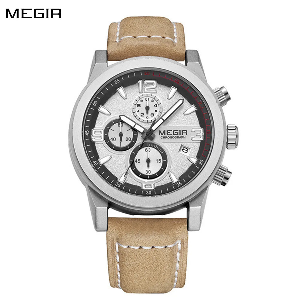 MEGIR cronógrafo marca superior relojes deportivos casuales de lujo correa de cuero reloj de pulsera de cuarzo calendario impermeable reloj de negocios para hombres