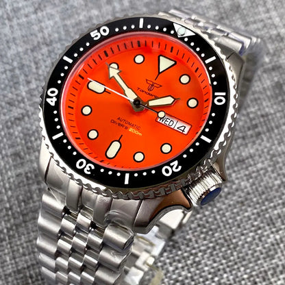 Tandorio SKX Mod S NH36 reloj mecánico de acero con fecha semanal para hombre, 120 clics, bisel, anillo de capítulo, corona 3,8, reloj resistente al agua de 20bar