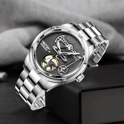 PINDU Watch Miyata 8215 Mechanical Movement Sapphire Mirror Waterproof Luminous Oil Well Business Men Mechanical Wristwatches