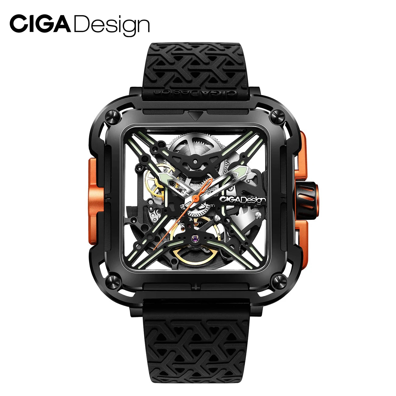 Reloj Automático CIGA Design esqueleto para hombre Serie X SUV luminoso resistente a los golpes relojes de pulsera mecánicos cuadrados reloj para hombre