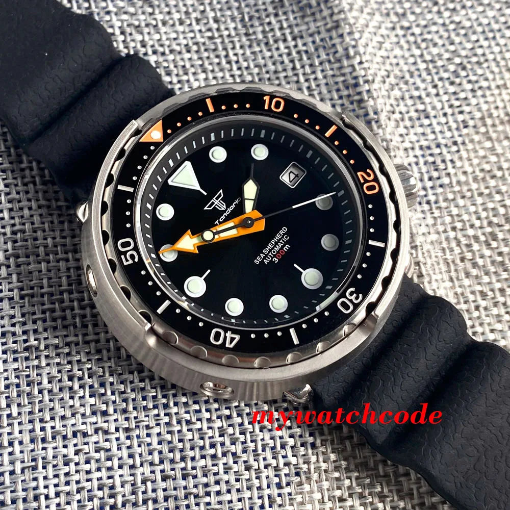 Tandorio Tuna Dive Steel Mechanical Men Watch 20bar Waterproof S NH36 Movt Orange Hand Silicone Strap Gift Clock