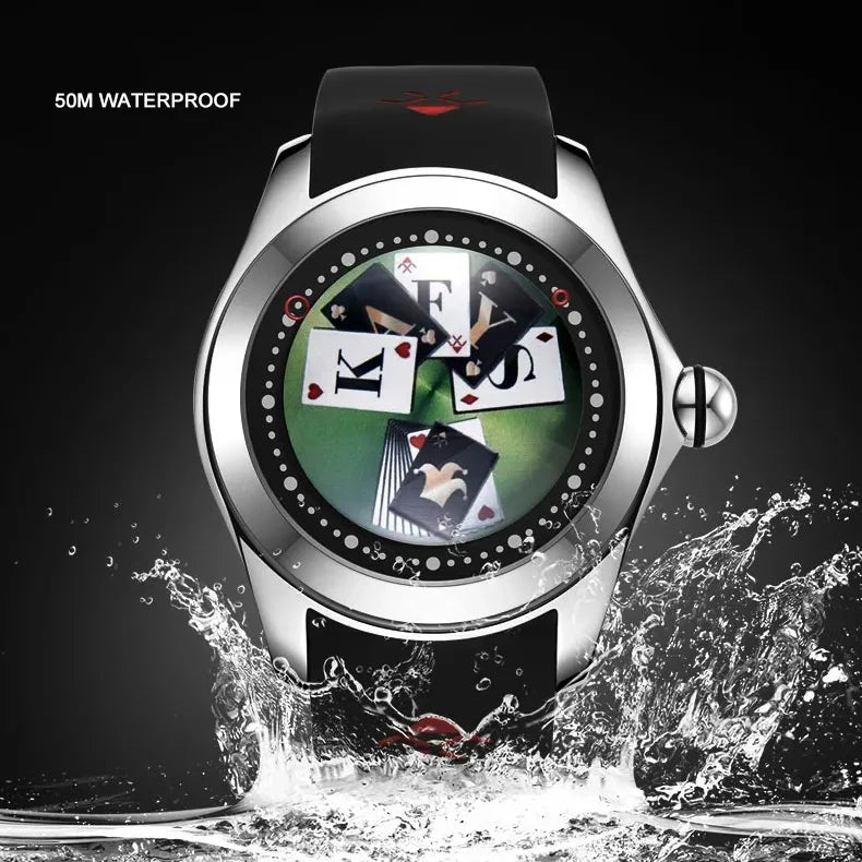 KAFYASE Men Automatic Watch 46mm Luxury Mechanical Wristwatch Bubble Mineral Mirror Rubber Strap Fashion Dial