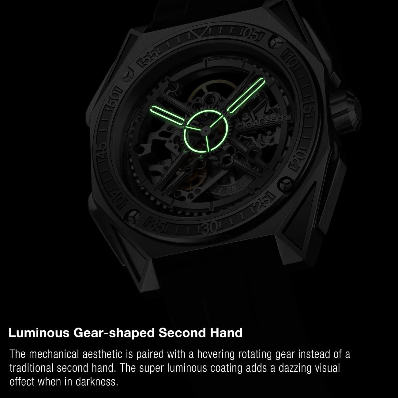 CIGA Design 3 en 1 Reloj Automático de Titanio para Hombres Serie Mago Reloj de Pulsera mecánico Esqueleto Correa Fluororubber Caja de 3 Piezas