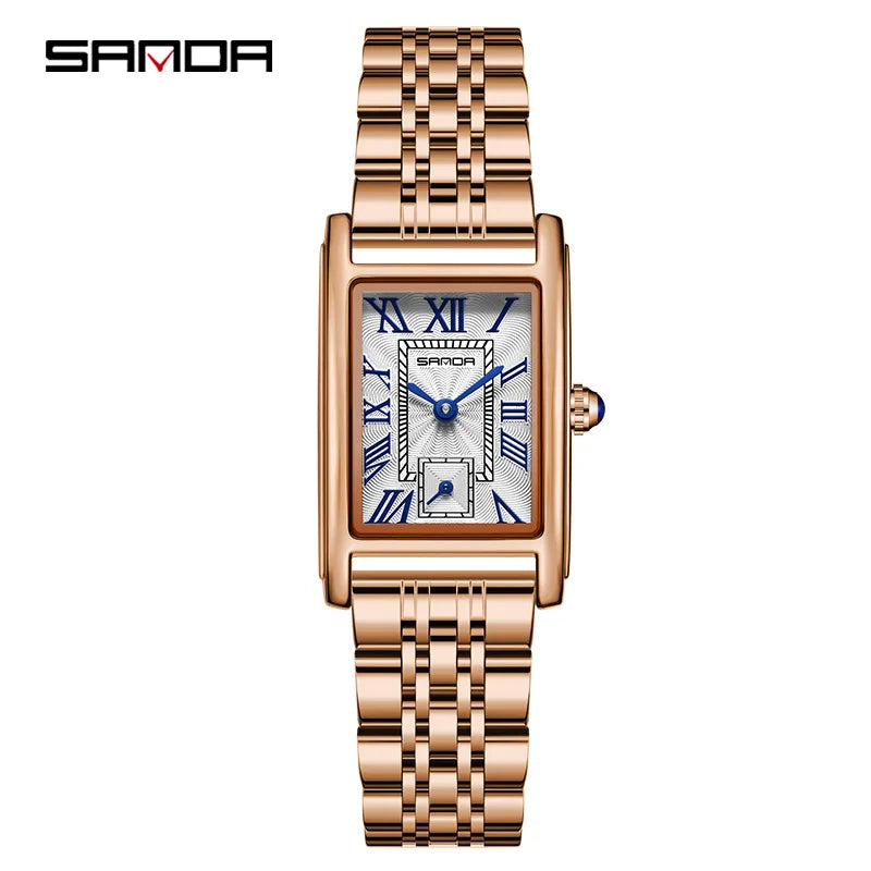 Fashion Sanda Top Brand Elegant Design Rectangle Dial Water Resistant Quartz Movement Business Gift Women Analog Wrist Watches