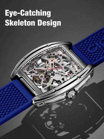 Reloj Automático CIGA Design Skeleton para hombre, relojes de pulsera mecánicos Serie Z, cuero de silicona de acero inoxidable 316L, dos correas