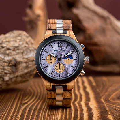 BOBO BIRD Relojes para hombre Reloj de lujo con diseño de esfera con textura de piedra natural, compatible con OEM Dropshipping