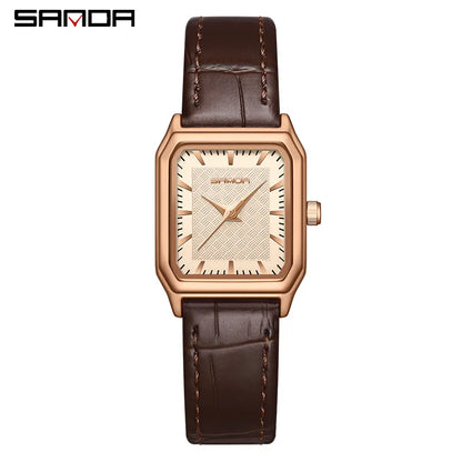 Sanda Top Brand Trendy Elegant Design Rectangle Dial Water Resistant Quartz Movement Business Women Arrival Analog Wrist Watch