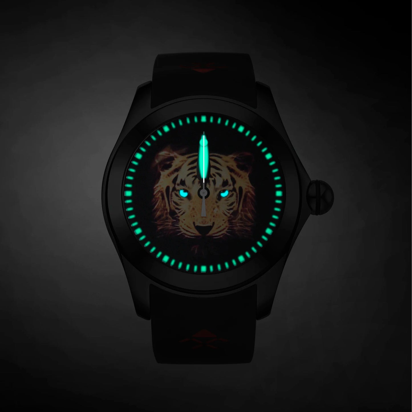 KAFYASE, reloj automático mecánico de tigre de diseño único para hombre, esfera de bola, caja de acero negra, reloj deportivo luminoso de goma resistente al agua