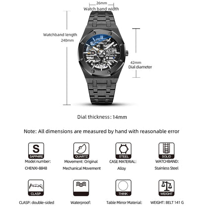 CHENXI Automatic Mens Watches Top Brand Mechanical Tourbillon Wrist Watch Waterproof Business Stainless Steel Sport Mens Watches
