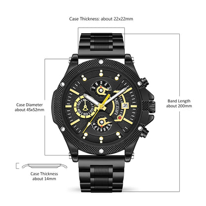 Reloj de cuarzo de marca de lujo MEGIR, relojes de pulsera militares deportivos para hombres, manecillas luminosas, reloj de acero inoxidable resistente al agua, cronógrafo