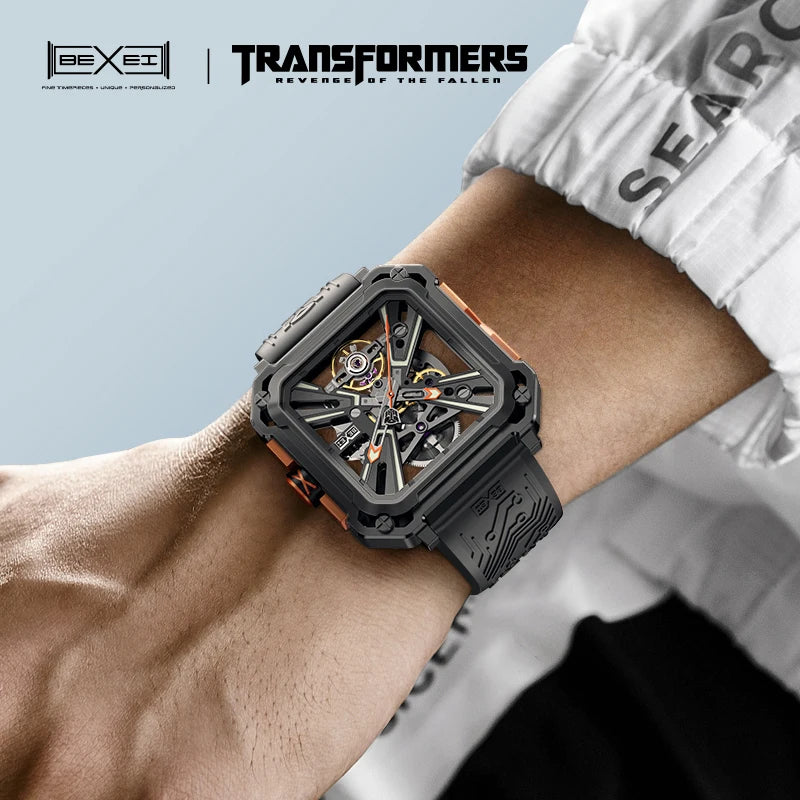 BEXEI Mechanical Wristwatches Watch for Men Luxury  72H Power Stainless Steel Sapphire  Wrist Watches Carved Case Skeleton 9102