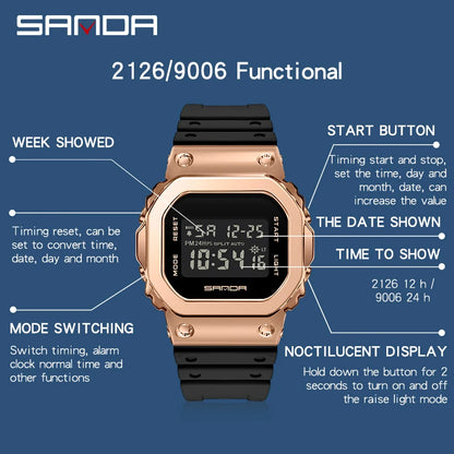 Moda SANDA marca superior deportes militares estilo G LED Digital hombres y mujeres pareja impermeable reloj de ocio reloj Masculino