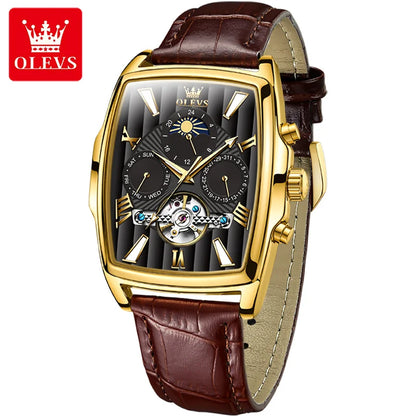 OLEVS Luxury Rectangular Dial Mechanical Watches Waterproof Leather Automatic Luminous Watch Business Men relogios masculino